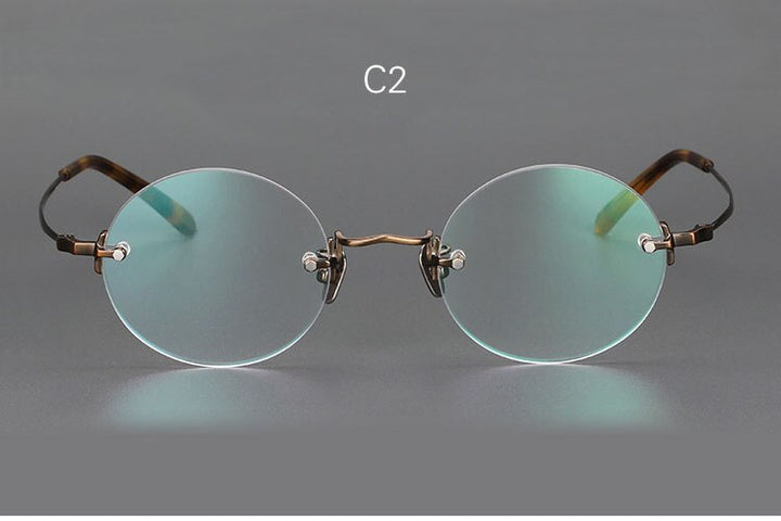 Yujo Unisex Rimless Round 43mm Titanium Hyperopic Reading Glasses Reading Glasses Yujo China 0 C2