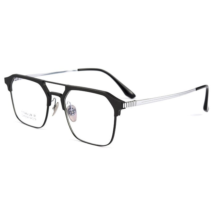 Handoer Men's Full Rim Square Titanium Double Bridge Eyeglasses 9204ch Full Rim Handoer black and silver leg  