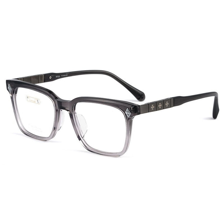 Yimaruili Unisex Full Rim Square Acetate Titanium Eyeglasses 3021U Full Rim Yimaruili Eyeglasses Transparent Gray  