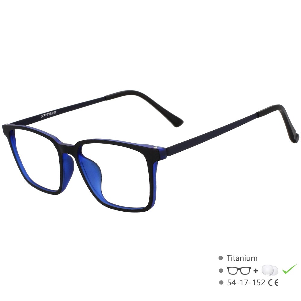 CCspace Unisex Full Rim Square Titanium Eyeglasses 49645 Full Rim CCspace BlackBlue China 