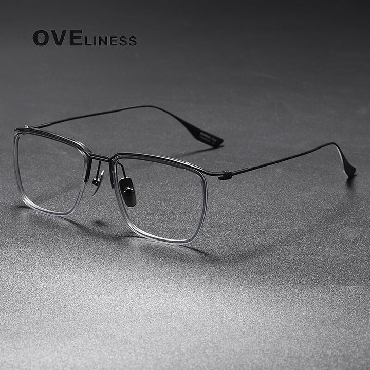 Oveliness Men's Full Rim Square Titanium Acetate Eyeglasses Dtx106 Full Rim Oveliness grey gun  