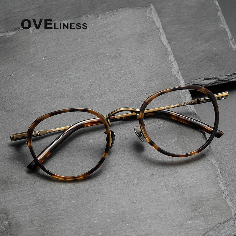 Oveliness Unisex Full Rim Round Acetate Titanium Eyeglasses M43 Full Rim Oveliness   