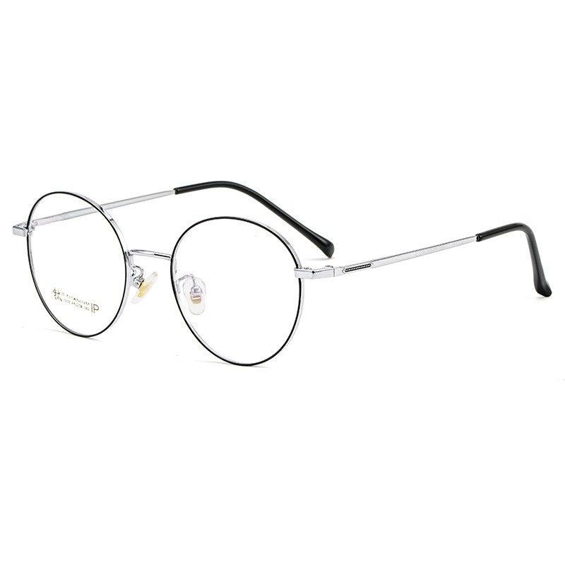 Yimaruili Unisex Full Rim Round Titanium Eyeglasses 2058 Full Rim Yimaruili Eyeglasses Black Silver  