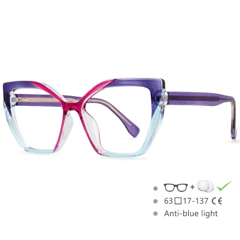 CCSpace Women's Full Rim Cat Eye Tr 90 Titanium Frame Eyeglasses 54585 Full Rim CCspace Purple China 