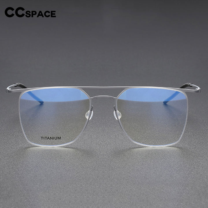 CCSpace Men's Full Rim Square Double Bridge Screwless Titanium Alloy Eyeglasses 56138 Full Rim CCspace   
