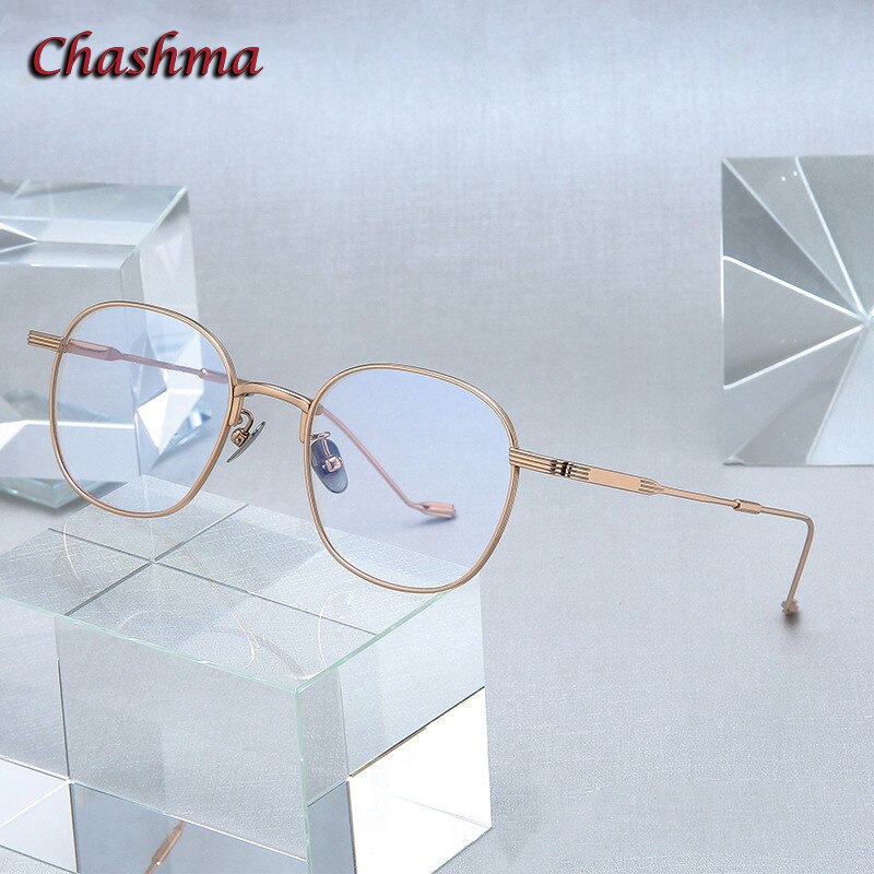 Chashma Ochki Unisex Full Rim Round Square Titanium Eyeglasses 022 Full Rim Chashma Ochki Rose Gold  