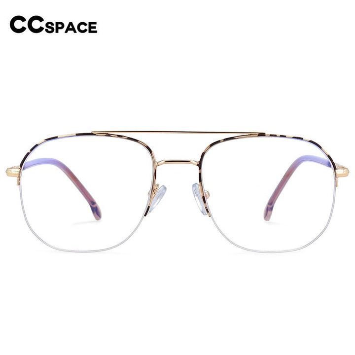 CCSpace Women's Semi Rim Round Square Alloy Double Bridge Frame Eyeglasses 54342 Semi Rim CCspace   