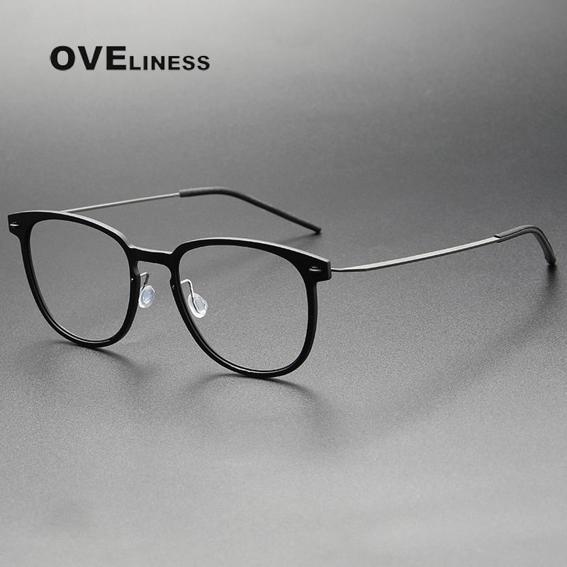 Oveliness Unisex Full Rim Round Square Screwless Acetate Titanium Eyeglasses 6549 Full Rim Oveliness Matt black  