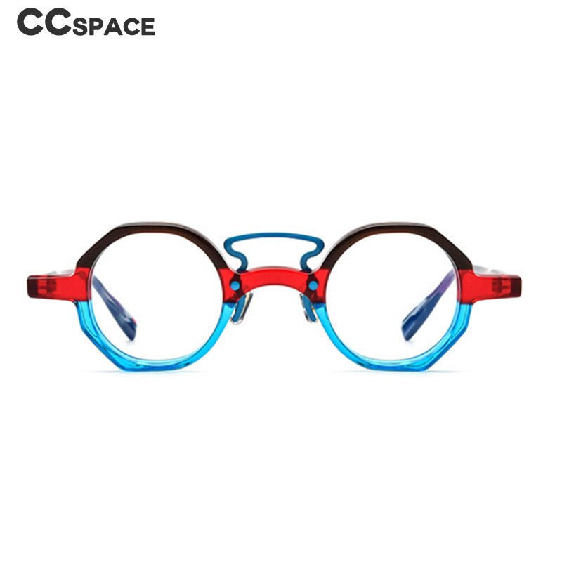 CCSpace Unisex Full Rim Irregular Round Double Bridge Acetate Eyeglasses 54699 Full Rim CCspace   