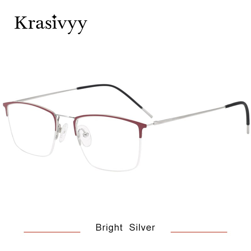 Krasivyy Men's Full Rim Square Titanium Eyeglasses Kr16080 Full Rim Krasivyy Bright Silver  