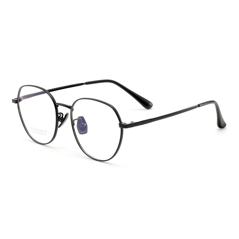 Muzz Unisex Full Rim Oversized Round Titanium Frame Eyeglasses 78517 Full Rim Muzz Black  