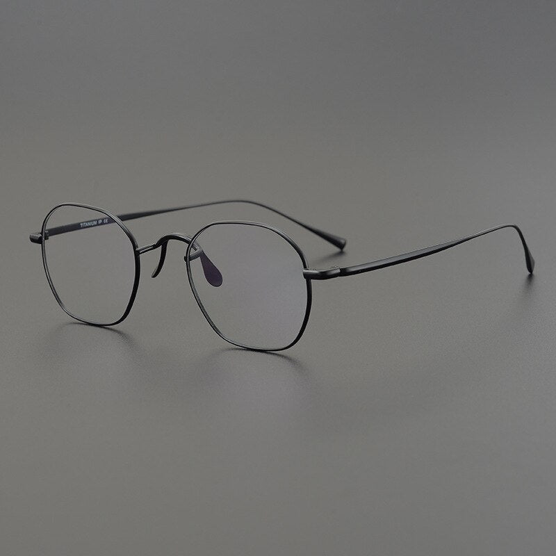 Muzz Unisex Full Rim Polygonal Round Titanium Frame Eyeglasses J8056 Full Rim Muzz Black  