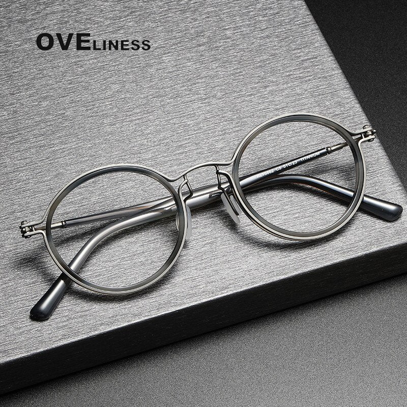 Oveliness Unisex Full Rim Round Acetate Titanium Eyeglasses 5862 Full Rim Oveliness   