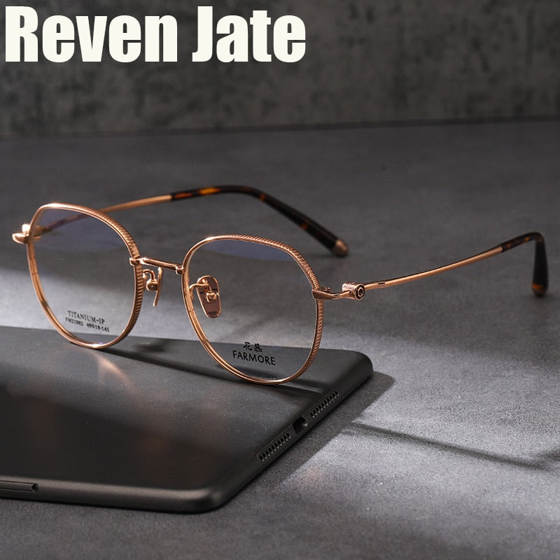 Reven Jate Unisex Full Rim Polygon Square Titanium Eyeglasses 21002 Full Rim Reven Jate   