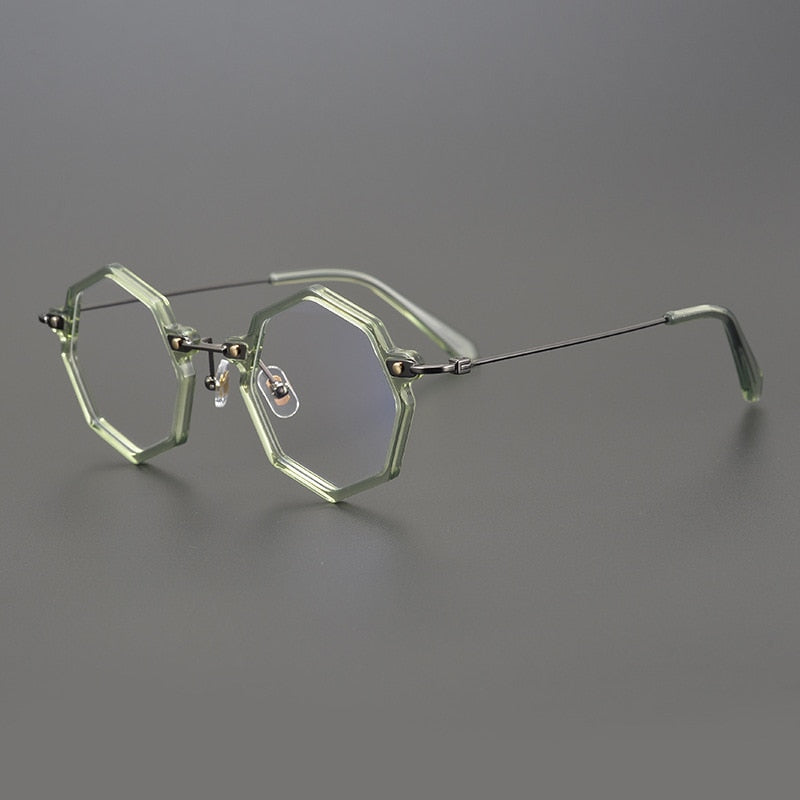 Gatenac Unisex Full Rim Polygonal Round Titanium Acetate Frame Eyeglasses Gxyj810 Full Rim Gatenac Light Green  