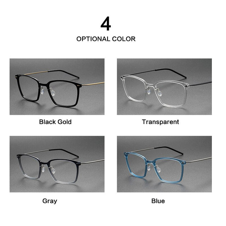 Muzz Unisex Full Rim Square Screwless Handcrafted Acetate IP Titanium Eyeglasses N6536 Full Rim Muzz   