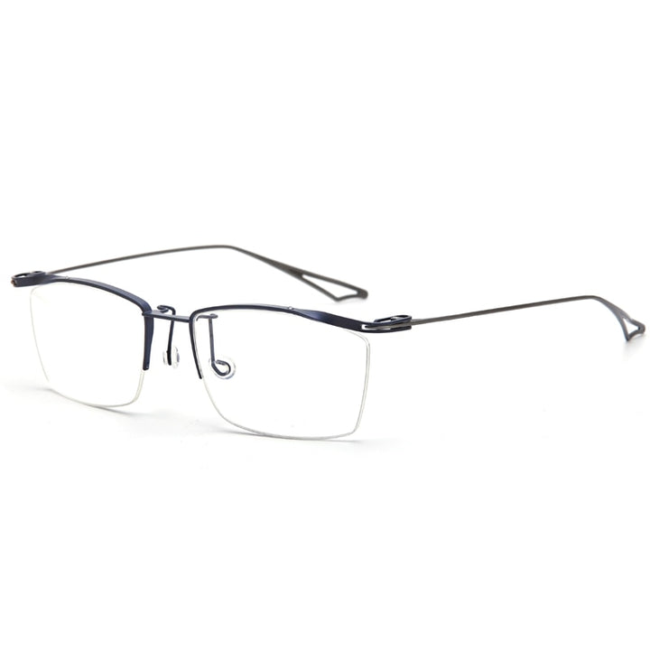 Muzz Men's Semi Rim Rectangle IP Titanium Eyebrow Frame Eyeglasses 04 Semi Rim Muzz Dark Blue Grey  