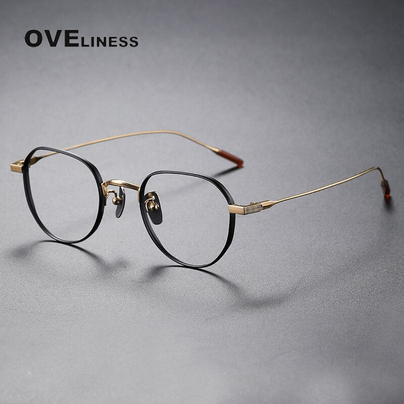 Oveliness Unisex Full Rim Round Titanium Eyeglasses 80803 Full Rim Oveliness black gold  