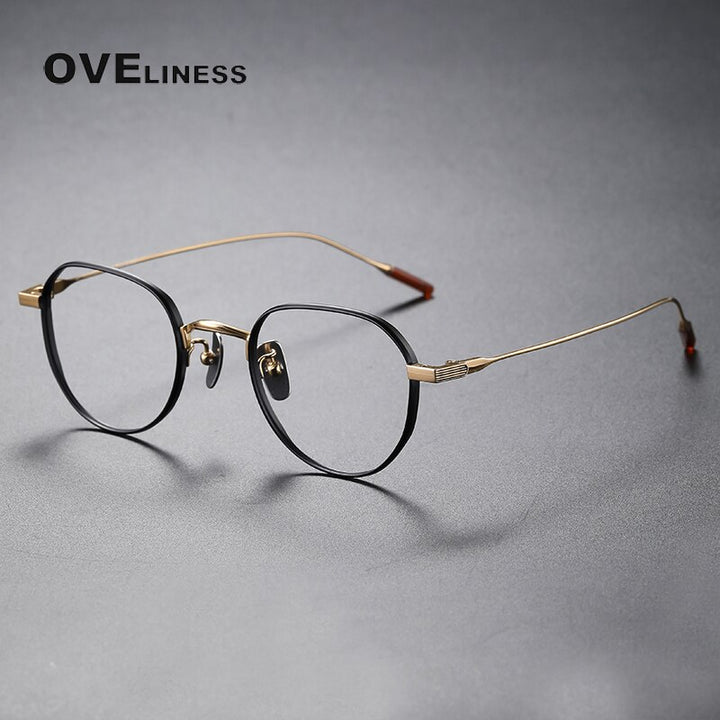 Oveliness Unisex Full Rim Round Titanium Eyeglasses 80803 Full Rim Oveliness black gold  