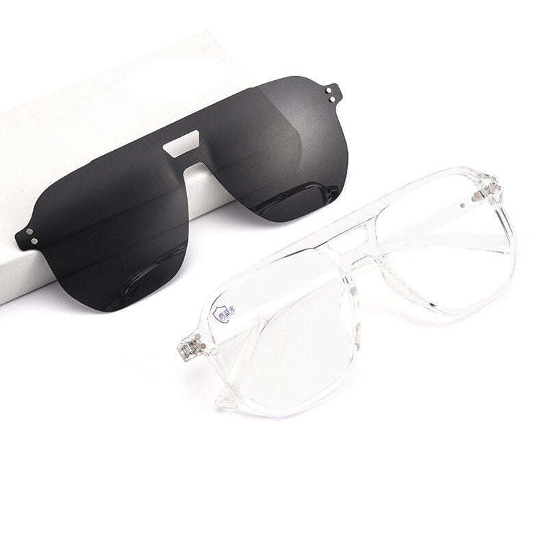 Yimaruili Unisex Full Rim Double Bridge TR 90 Resin Frame Eyeglasses Magnetic Clip On Polarized Sunglasses 82102 Clip On Sunglasses Yimaruili Eyeglasses Transparent  