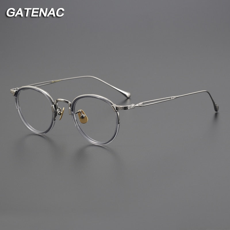 Gatenac Unisex Full Rim Irregular Round Acetate Titanium Eyeglasses Gxyj1022 Full Rim Gatenac   