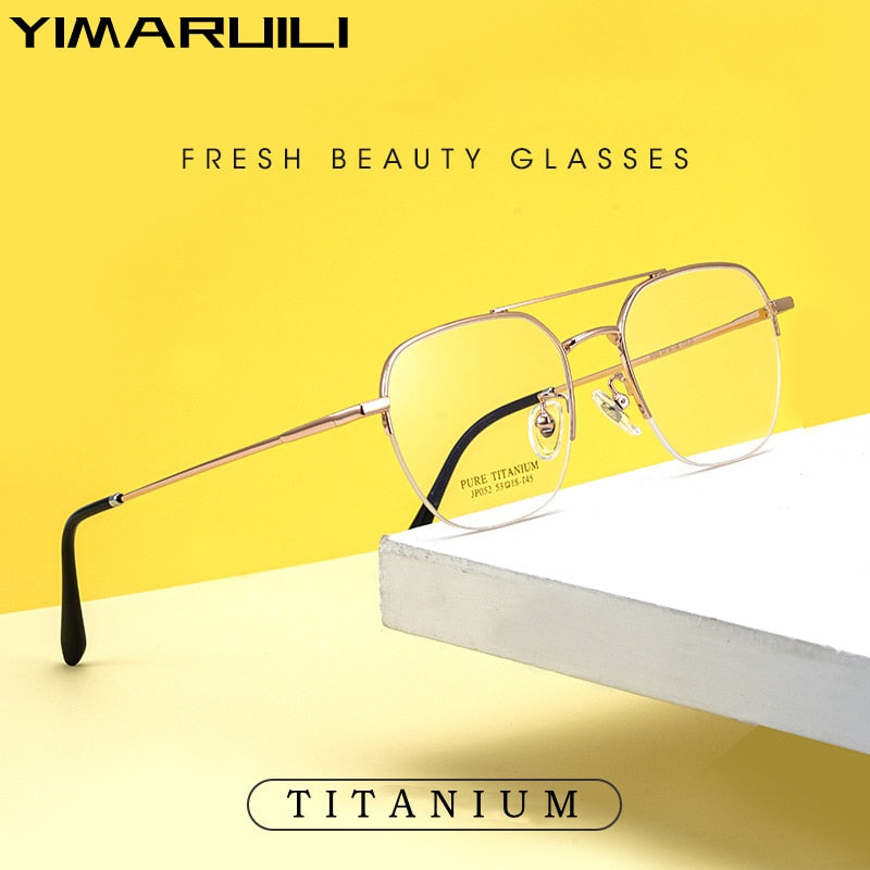 Yimaruili Unisex Semi Rim Square Titanium Double Bridge Eyeglasses JP052 Semi Rim Yimaruili Eyeglasses   