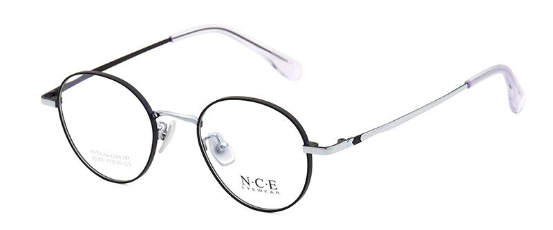 Bclear Unisex Eyeglasses Titanium Round Full Rim Sc88305 Full Rim Bclear black silver  