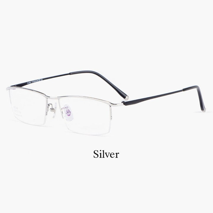 Hotochki Men's Semi Rim Titanium Alloy IP Plated Frame Eyeglasses J85148 Semi Rim Hotochki Silver  