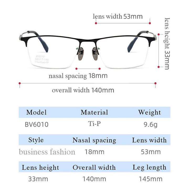 Hotochki Men's Semi Rim Square Tr 90 Titanium Frame Eyeglasses Bv6010 Semi Rim Hotochki   