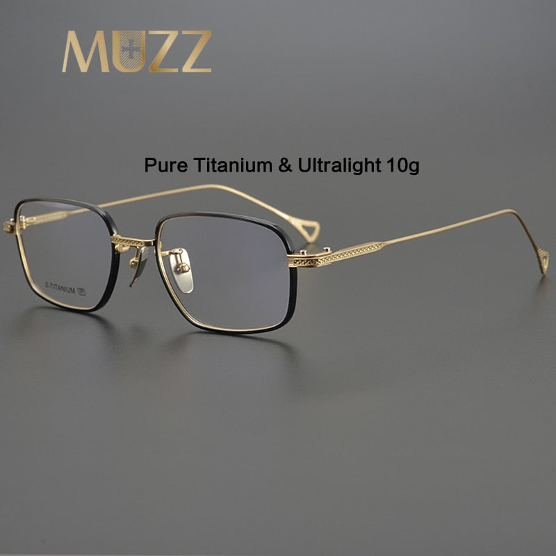 Muzz Men's Full Rim Square Acetate Titanium Eyeglasses 2044 Full Rim Muzz   