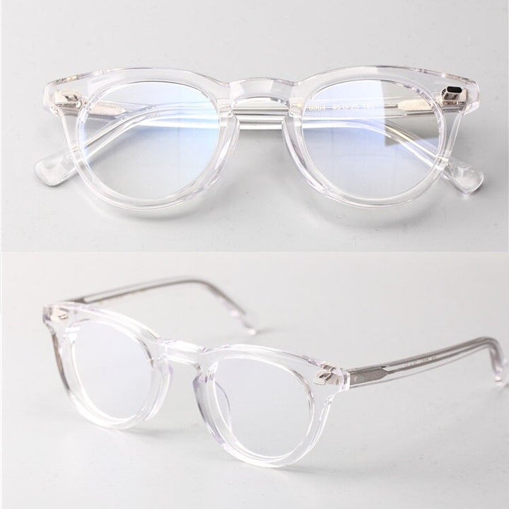 Cubojue Unisex Full Rim Small Round Oval Acetate Alloy Eyeglasses Lco504 Full Rim Cubojue Transparent  