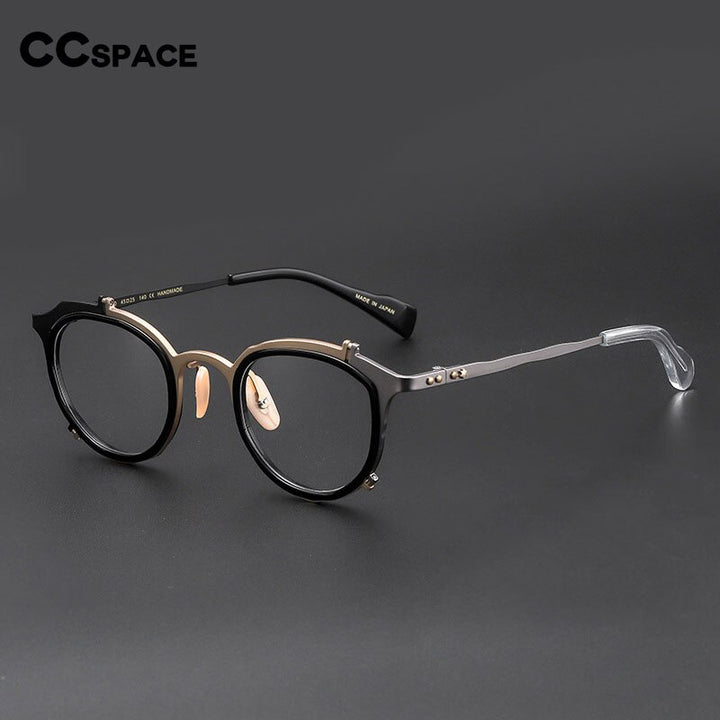 CCSpace Men's Full Rim Round Square Titanium Alloy Eyeglasses 53302 Full Rim CCspace   