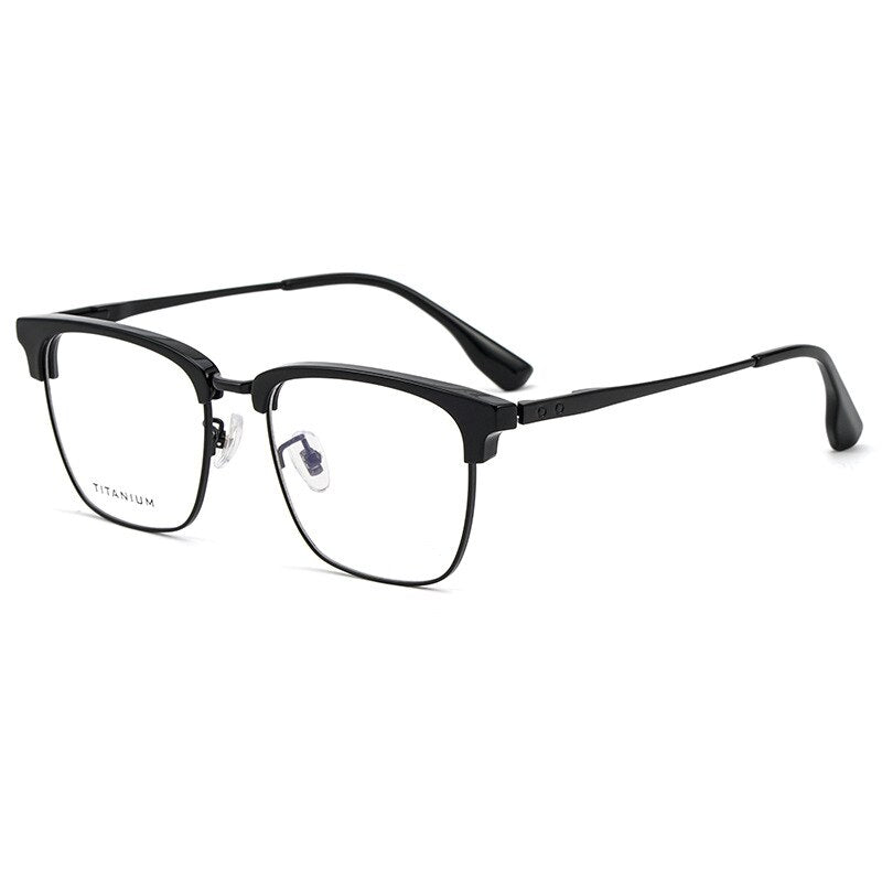 Yimaruili Men's Full Rim Square Acetate Titanium Eyeglasses 8653cmh Full Rim Yimaruili Eyeglasses Black  