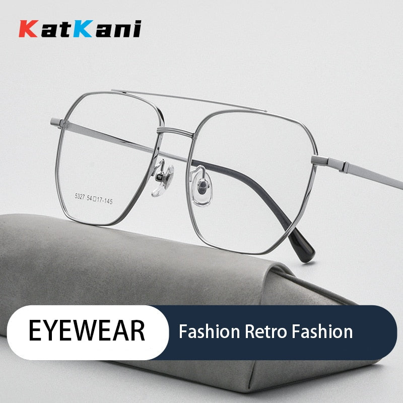 KatKani Unisex Full Rim Square Double Bridge Alloy Eyeglasses 5327T Full Rim KatKani Eyeglasses   