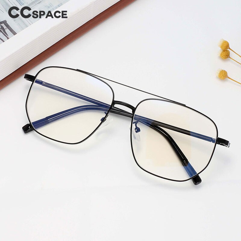 CCSpace Unisex Full Rim Oversized Double Bridge Square Alloy Frame Eyeglasses 54596 Full Rim CCspace   