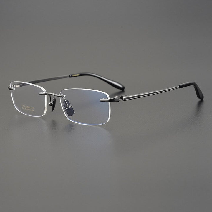 Muzz Men's Rimless Square Titanium Eyeglasses W9010 Rimless Muzz Gray  