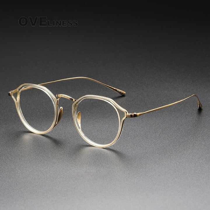 Oveliness Unisex Full Rim Oversized Square Round Acetate Titanium Eyeglasses 1113 Full Rim Oveliness clear gold  