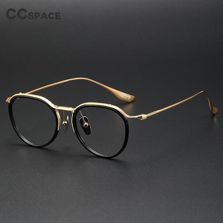 CCSpace Unisex Full Rim Oval Square Titanium Alloy Acetate Eyeglasses 55287 Full Rim CCspace   