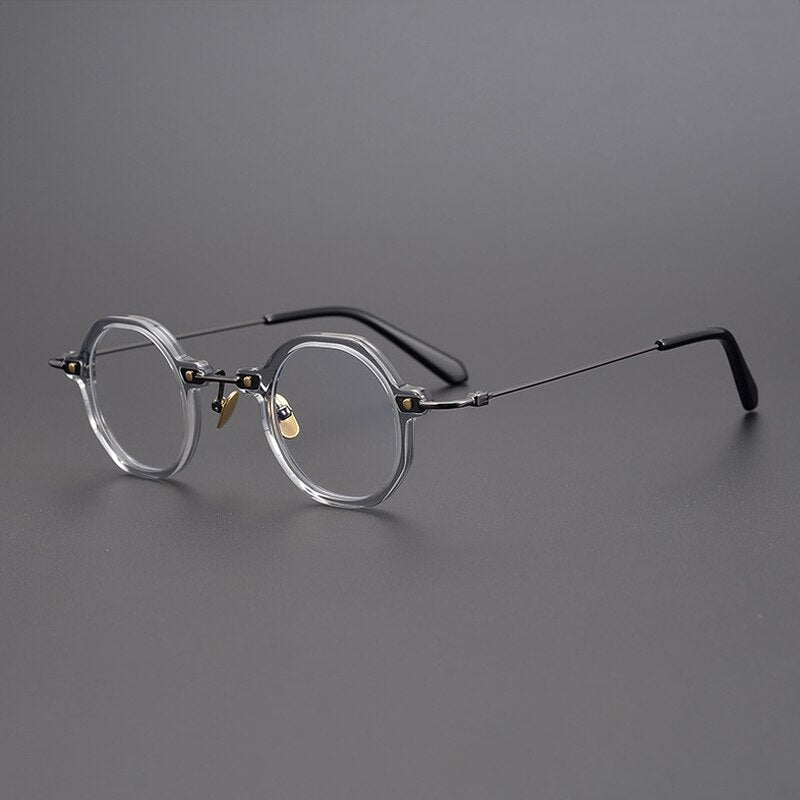 Gatenac Unisex Full Rim Round Titanium Acetate Frame Eyeglasses Gxyj807 Full Rim Gatenac Gray  