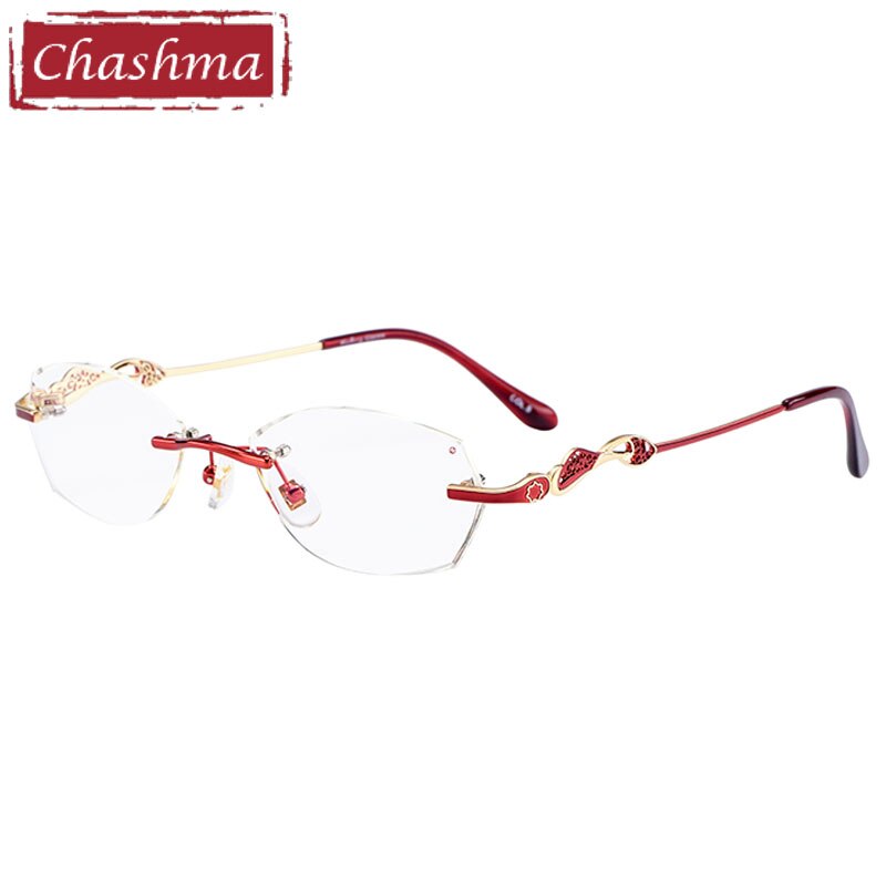Chashma Women's Rimless Diamond Cut Titanium Oval Frame Eyeglasses 5023 Rimless Chashma Red with Transparent  