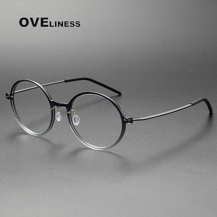 Oveliness Unisex Full Rim Round Screwless Titanium Eyeglasses 6523 Full Rim Oveliness gradient gun  