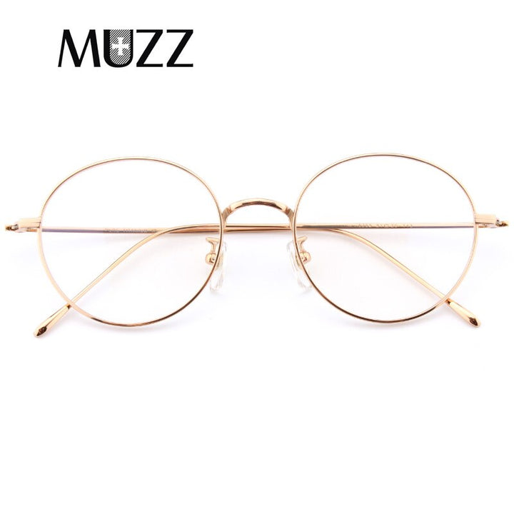 Muzz Unisex Full Rim Round Titanium Frame Eyeglasses 8355 Full Rim Muzz Gold  