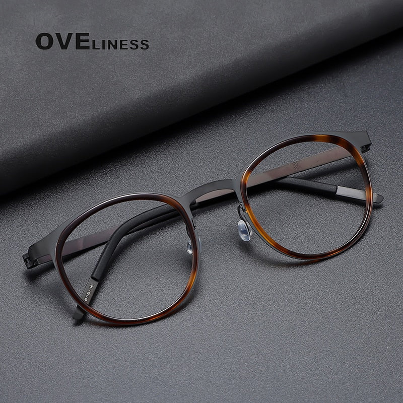 Oveliness Men's Full Rim Round Acetate Titanium Eyeglasses 9704 Full Rim Oveliness   