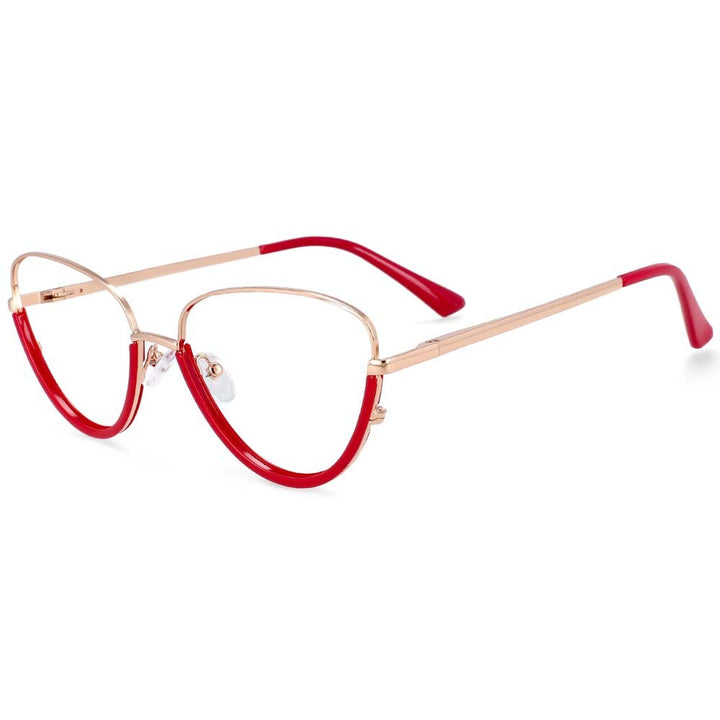 CCSpace Women's Semi Rim Cat Eye Tr 90 Titanium Frame Eyeglasses 54230 Semi Rim CCspace Red  