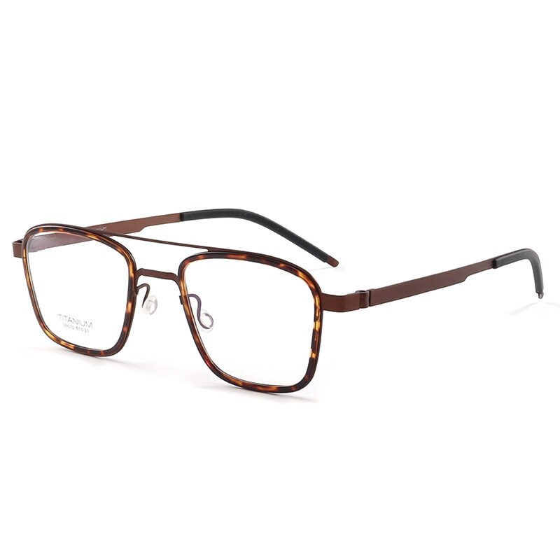 KatKani Unisex Full Rim Square Acetate Titanium Double Bridge Eyeglasses 98070 Full Rim KatKani Eyeglasses Tortoiseshell  