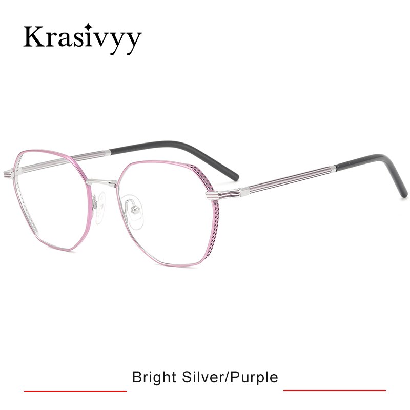 Krasivyy Women's Full Rim Polygon Titanium Eyeglasses Kr16024 Full Rim Krasivyy Bright Silver Purple CN 