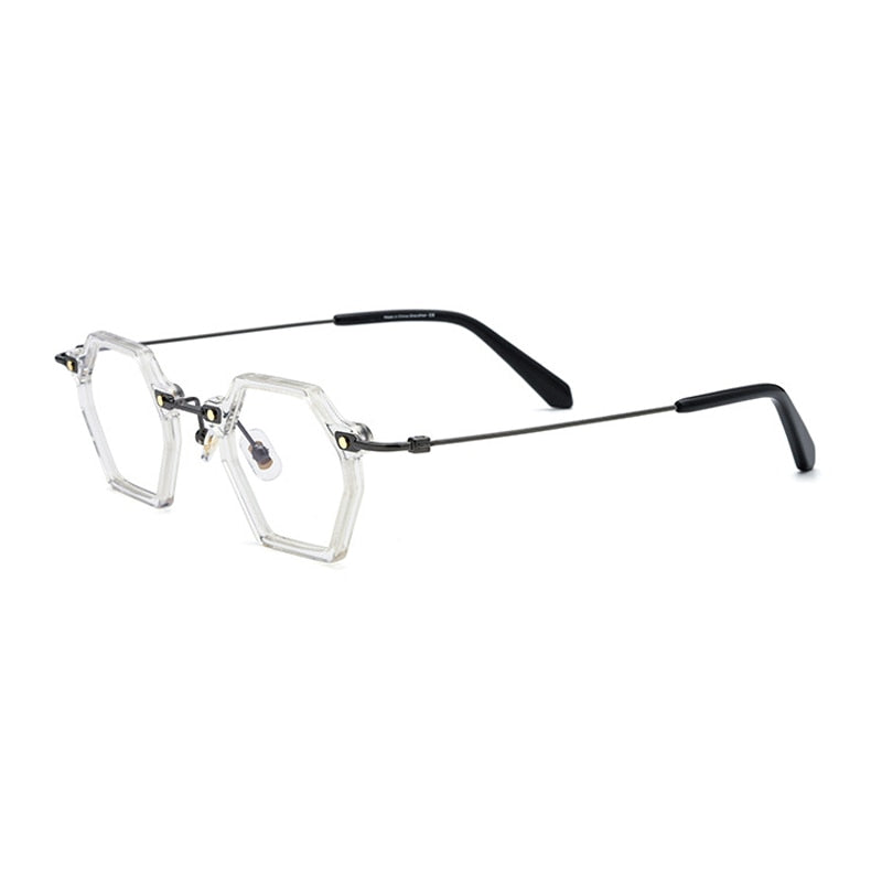 Gatenac Unisex Full Rim Polygonal Square Titanium Acetate Frame Eyeglasses Gxyj754 Full Rim Gatenac Transparent  