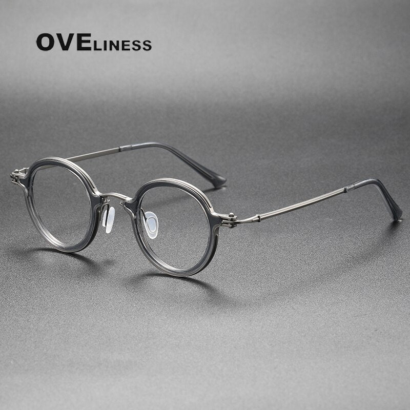 Oveliness Unisex Full Rim Round Acetate Titanium Eyeglasses 5899 Full Rim Oveliness grey gun  