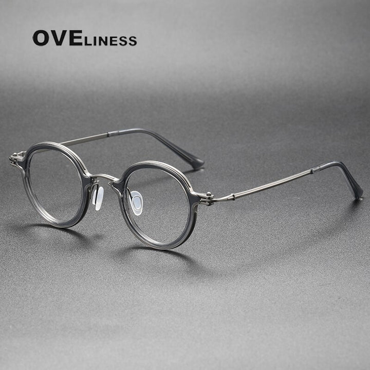 Oveliness Unisex Full Rim Round Acetate Titanium Eyeglasses 5899 Full Rim Oveliness grey gun  