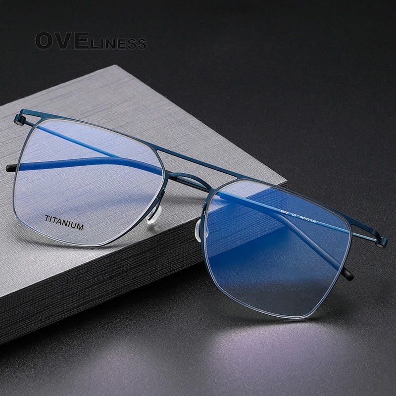 Oveliness Men's Full Rim Square Double Bridge Titanium Eyeglasses 5502 Full Rim Oveliness   